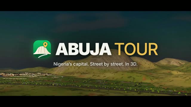 Abuja Tour title card over a 3D render of Abuja and Aso Rock